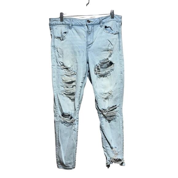 American Eagle Outfitters Denim - American Eagle Outfitters Heavy Distressed Ripped Light Wash Jeans 14 X-Short
